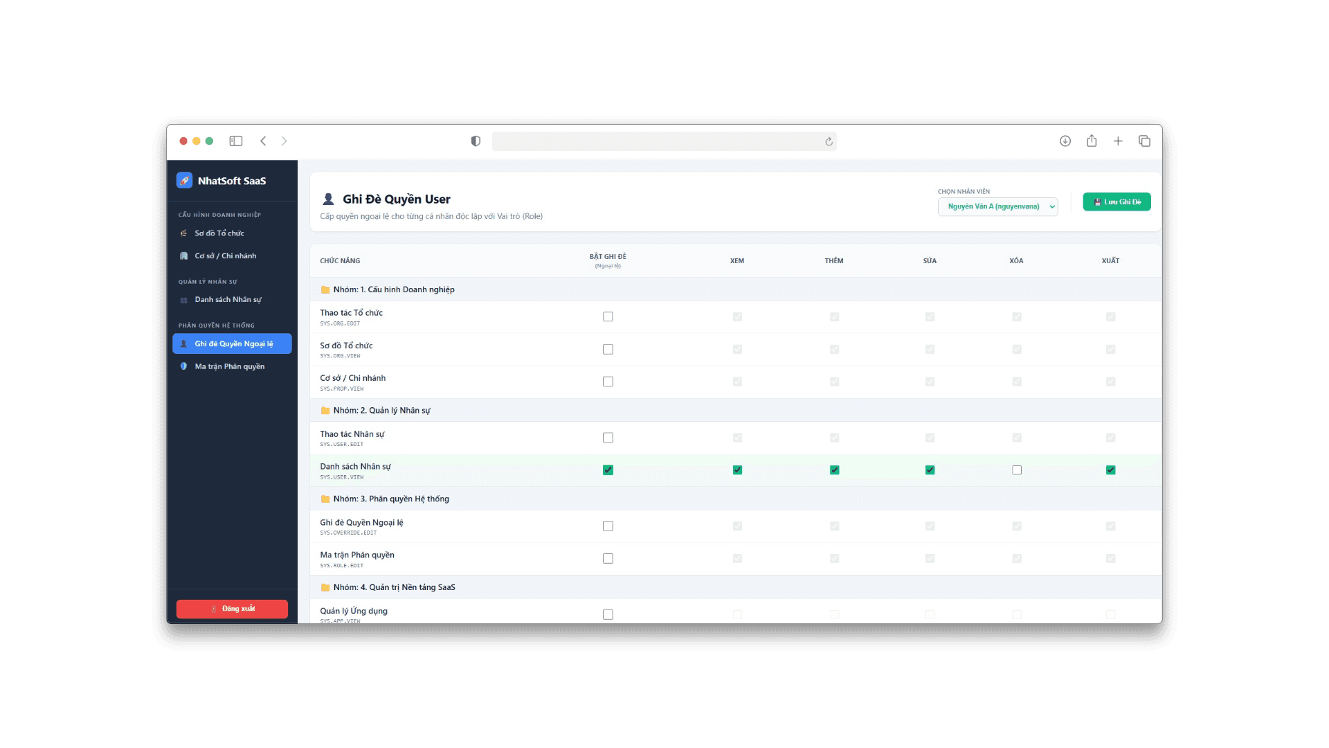 NhatSoft SaaS Core Engine - Giao diện chính